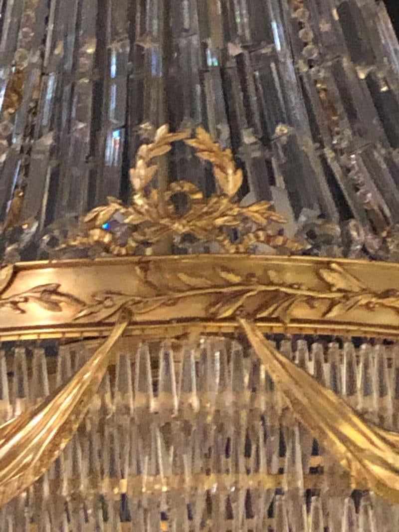 Pair of Palatial Bronze and Crystal Swag Design Louis XVI Style Chandeliers - 8