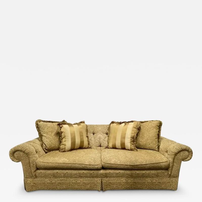Large Traditional Custom Sofa, Beige Scalamandre Upholstery, Rolled Arms, 2000s: Title: Large Traditional Custom Sofa, Beige Scalamandre Upholstery, Rolled Arms, 2000s Description: Description 1: Large Traditional Custom Sofa, Beige Scalamandre Upholstery, Rolled Arms, 2000s A lar