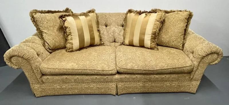 Large Traditional Custom Sofa, Beige Scalamandre Upholstery, Rolled Arms, 2000s - 2