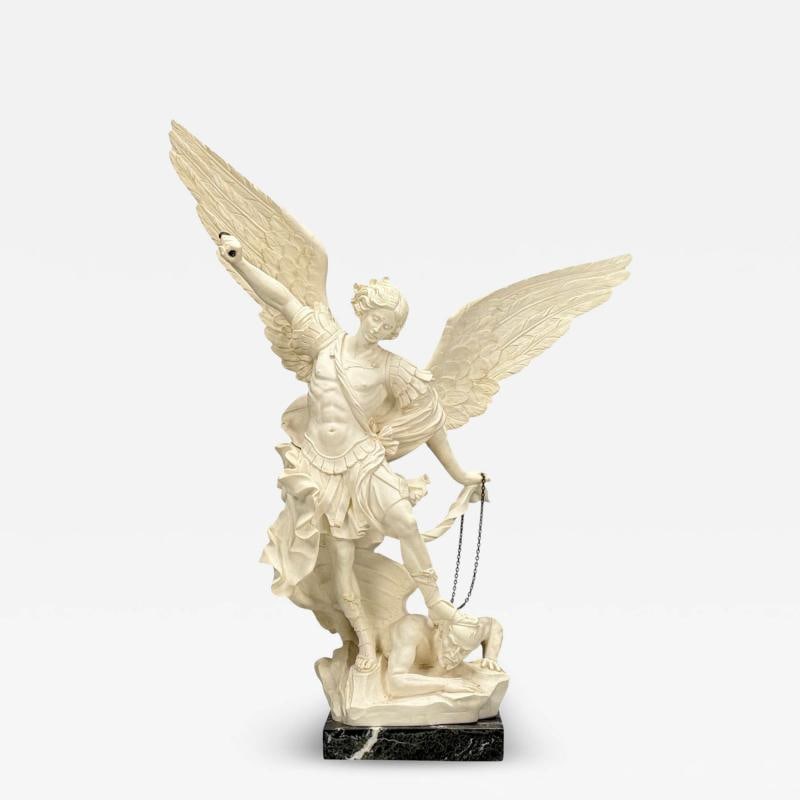 Statue of Saint Michael the Archangel, Composite, Marble Base, Italy, 20th c.: Title: Statue of Saint Michael the Archangel, Composite, Marble Base, Italy, 20th c. Description: Description 1: Statue of Saint Michael the Archangel, Composite, Marble Base, Italy, 20th c. A