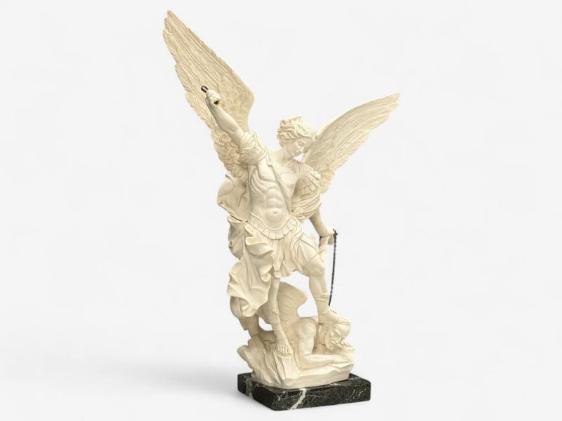 Statue of Saint Michael the Archangel, Composite, Marble Base, Italy, 20th c. - 2
