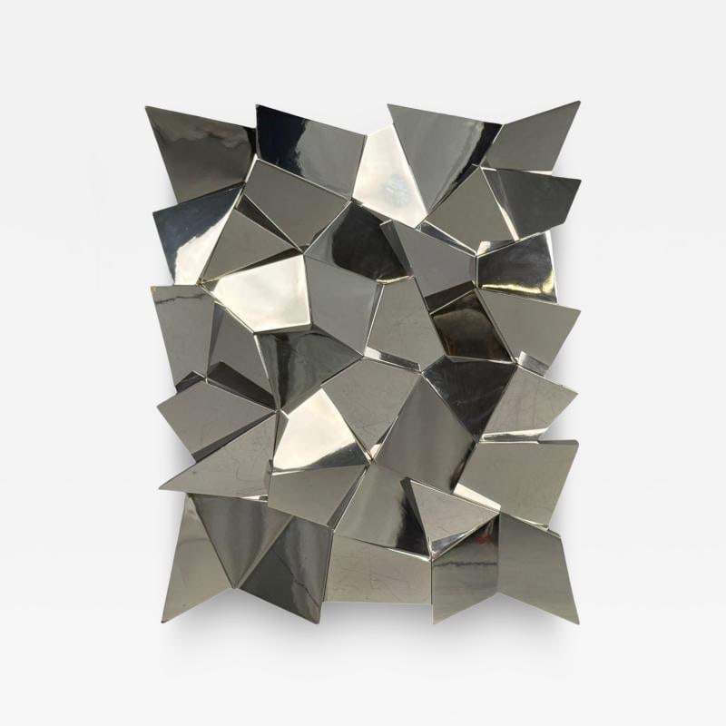 Brutalist Style, Geometric Chrome Wall Mirror, American, 2010s - 2