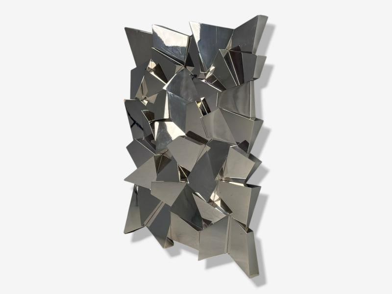 Brutalist Style, Geometric Chrome Wall Mirror, American, 2010s - 5