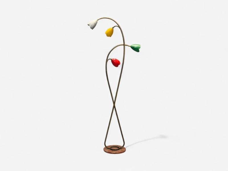Italian Modern, Painted Enamel, Brass, Marble, Floor Lamp, Italy, 1940s - 4