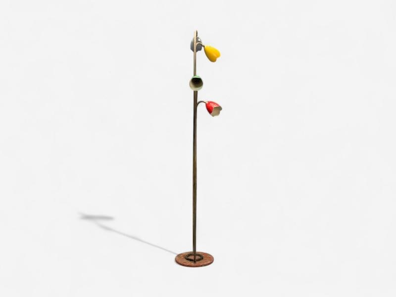 Italian Modern, Painted Enamel, Brass, Marble, Floor Lamp, Italy, 1940s - 8