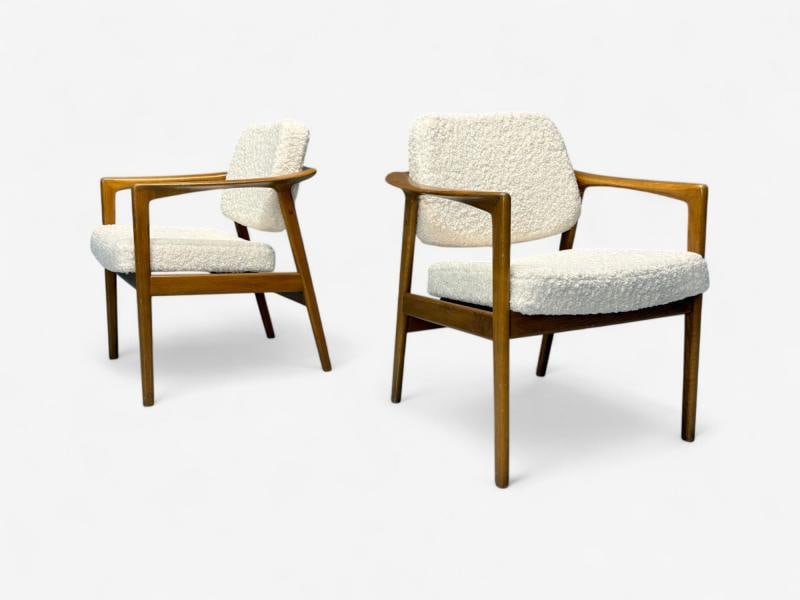 Folke Ohlsson attr, Swedish Modern, White Shearling, Oak, Arm Chairs, 1960s - 4