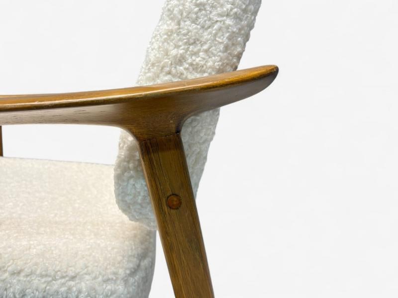 Folke Ohlsson attr, Swedish Modern, White Shearling, Oak, Arm Chairs, 1960s - 5