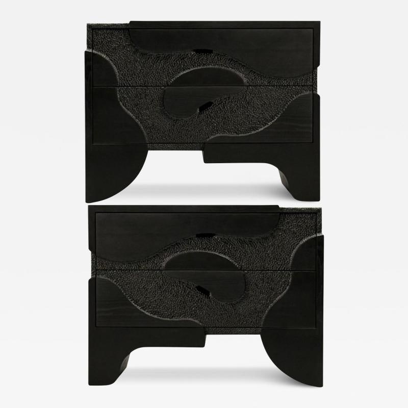 Contemporary, Organic Modern, Sculptural Nightstands, Black Ashwood, 21st C.: Title: Contemporary, Organic Modern, Sculptural Nightstands, Black Ashwood, 21st C. Description: Description 1: Contemporary, Organic Modern, Sculptural or Geometric Nightstands, Black Ashwood, 21st