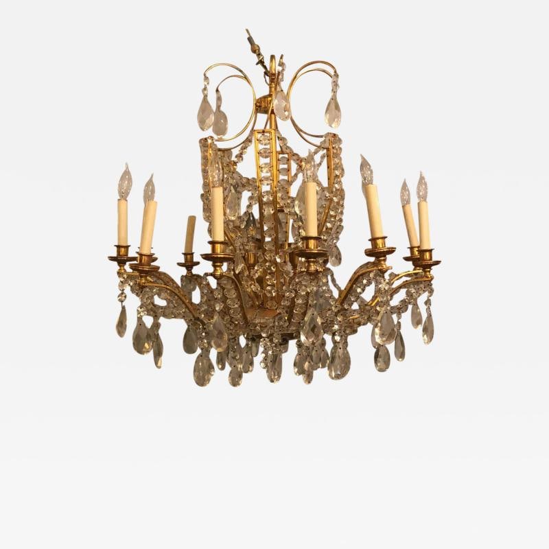 Fine Cut Crystal and Gilt Bronze Neoclassical Eighteen-Light Chandelier: Title: Fine Cut Crystal and Gilt Bronze Neoclassical Eighteen-Light Chandelier Description: Description 1: Fine cut crystal and gilt bronze neoclassical eighteen-light chandelier. This finely cast