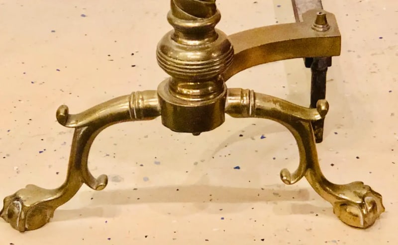 Pair of Brass Andirons circa 1880 Ball and Claw Feet of Twisted Column Form - 4