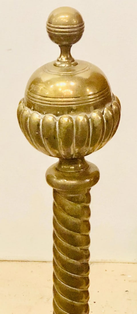 Pair of Brass Andirons circa 1880 Ball and Claw Feet of Twisted Column Form - 7
