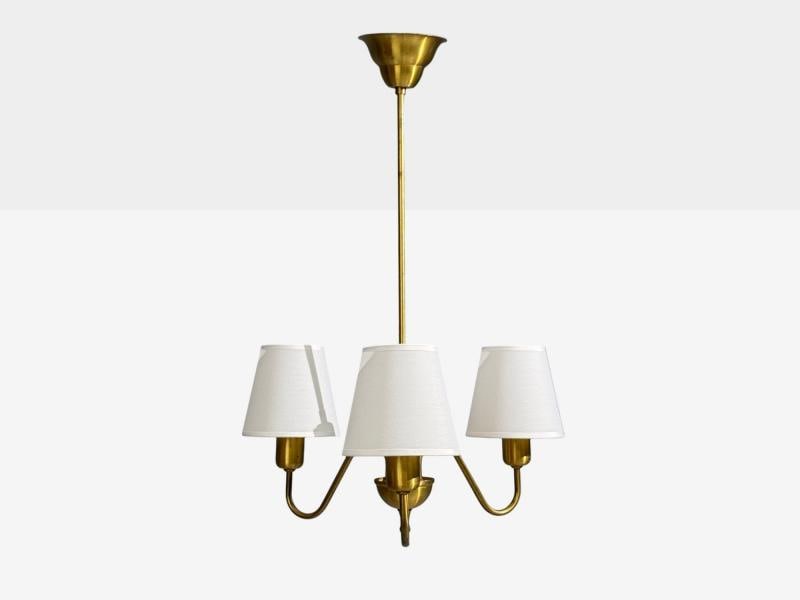 Swedish Modern, Pendant Light, Brass, Wood, Sweden, 1940s - 2