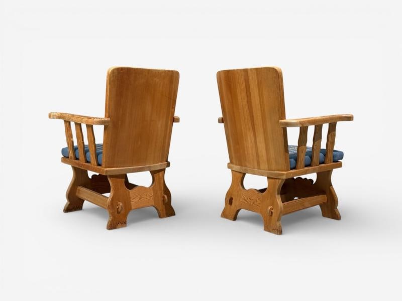Krogenæs Møbler, Armchairs, Pine, Blue Fabric, Norway, 1970s - 10