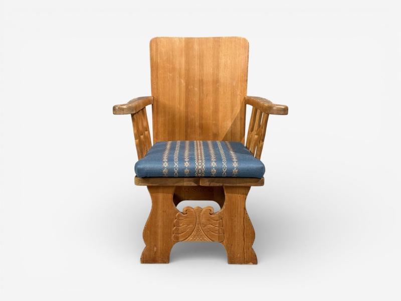 Krogenæs Møbler, Armchairs, Pine, Blue Fabric, Norway, 1970s - 6