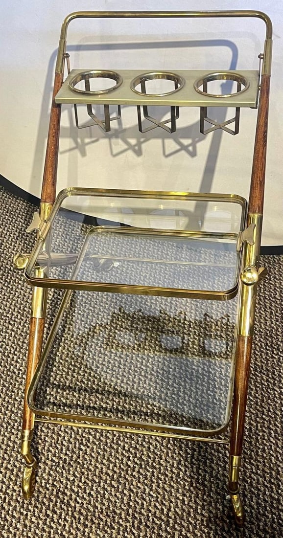 Mid-Century Modern Bar Cart, Teak and Brass - 3