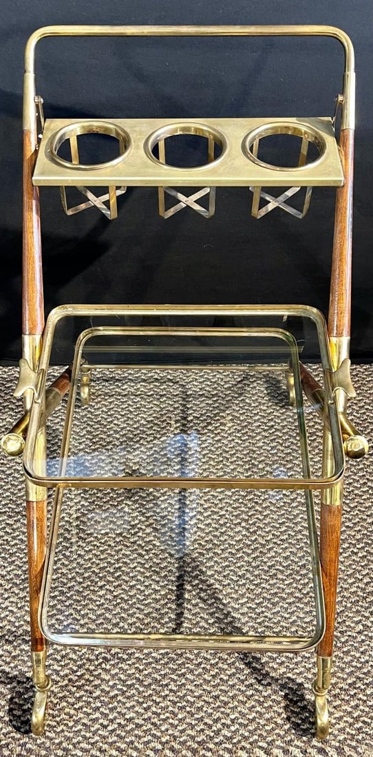 Mid-Century Modern Bar Cart, Teak and Brass - 4