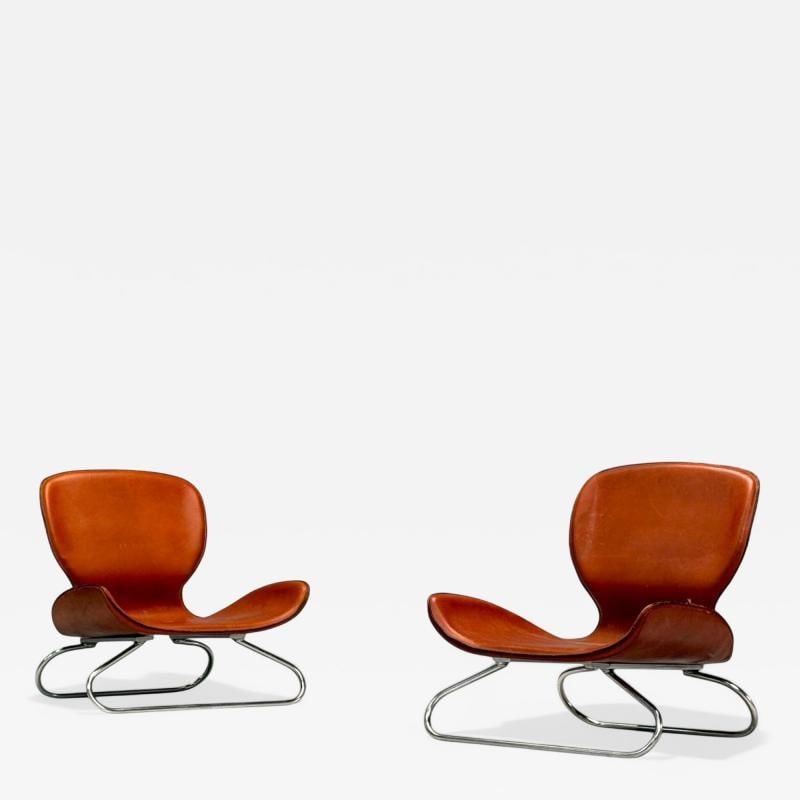 KOI, Modern, Cognac Leather, Nickel, K-3 Low Lounge Chairs, England, 2000s - 2