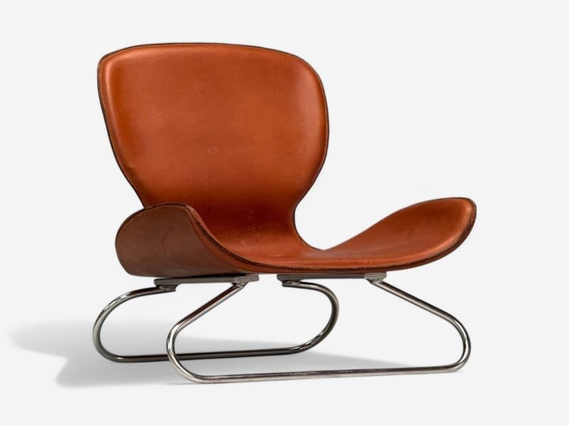 KOI, Modern, Cognac Leather, Nickel, K-3 Low Lounge Chairs, England, 2000s - 4