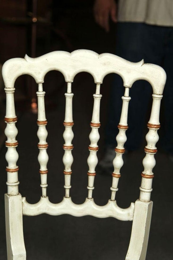 Gustavian, Dining Chairs, Spindle Back, White Paint, Giltwood, Blue Fabric - 7