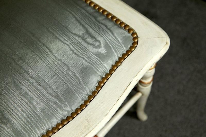 Gustavian, Dining Chairs, Spindle Back, White Paint, Giltwood, Blue Fabric - 9