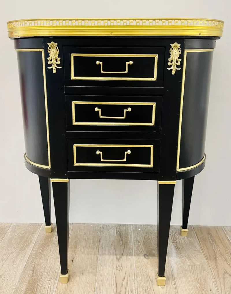 Pair of Jansen Inspired Marble-Top Galleried Ebonized End Tables / Nightstands - 3