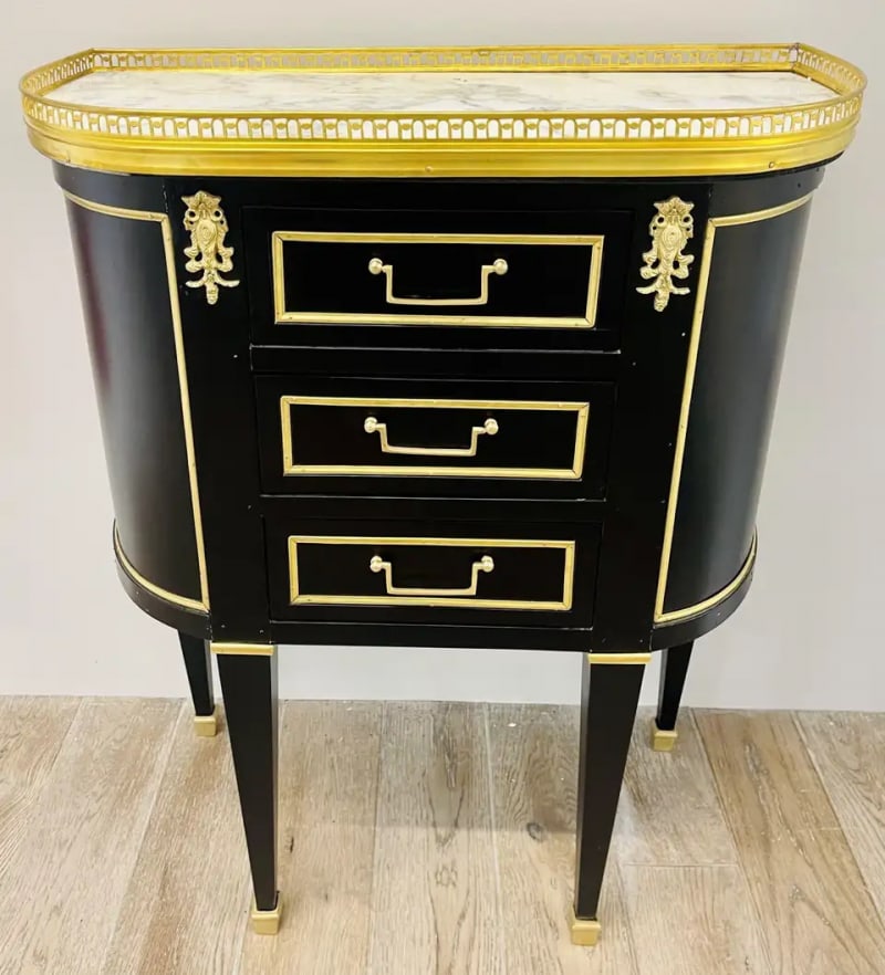 Pair of Jansen Inspired Marble-Top Galleried Ebonized End Tables / Nightstands - 4