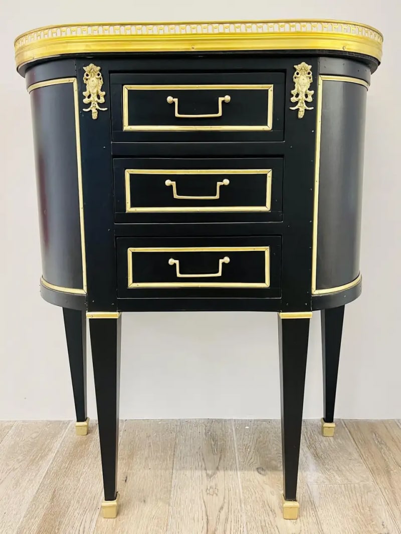 Pair of Jansen Inspired Marble-Top Galleried Ebonized End Tables / Nightstands - 6