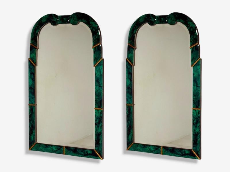 Art Deco Style, Green Antiqued Beveled Glass, Venetian Wall Mirrors, 21st c. - 4