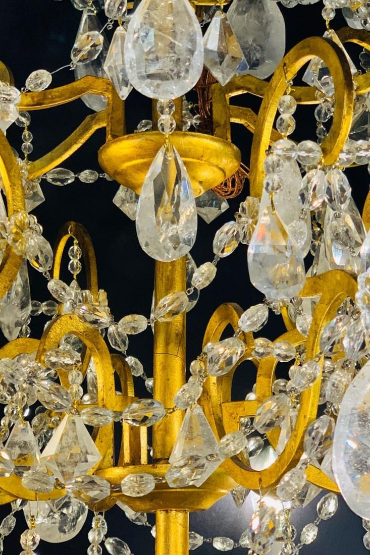 12 Light Gilt Metal Rock Crystal Chandelier. Hollywood Regency in Style - 13