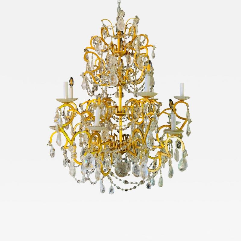 12 Light Gilt Metal Rock Crystal Chandelier. Hollywood Regency in Style - 2