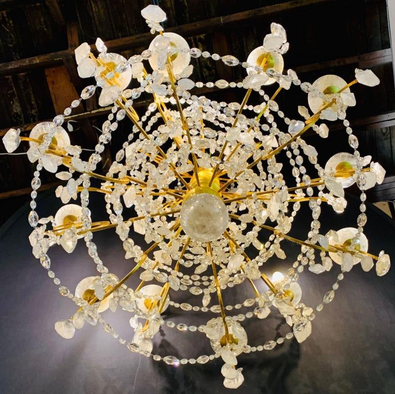 12 Light Gilt Metal Rock Crystal Chandelier. Hollywood Regency in Style - 4