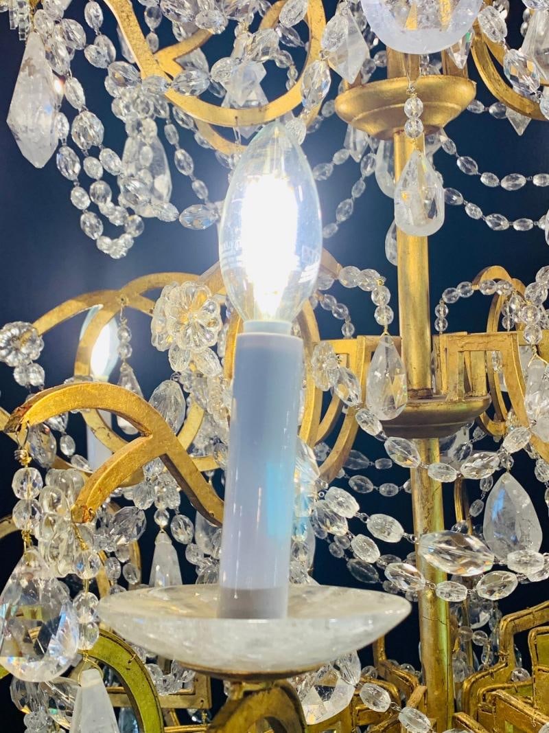 12 Light Gilt Metal Rock Crystal Chandelier. Hollywood Regency in Style - 5
