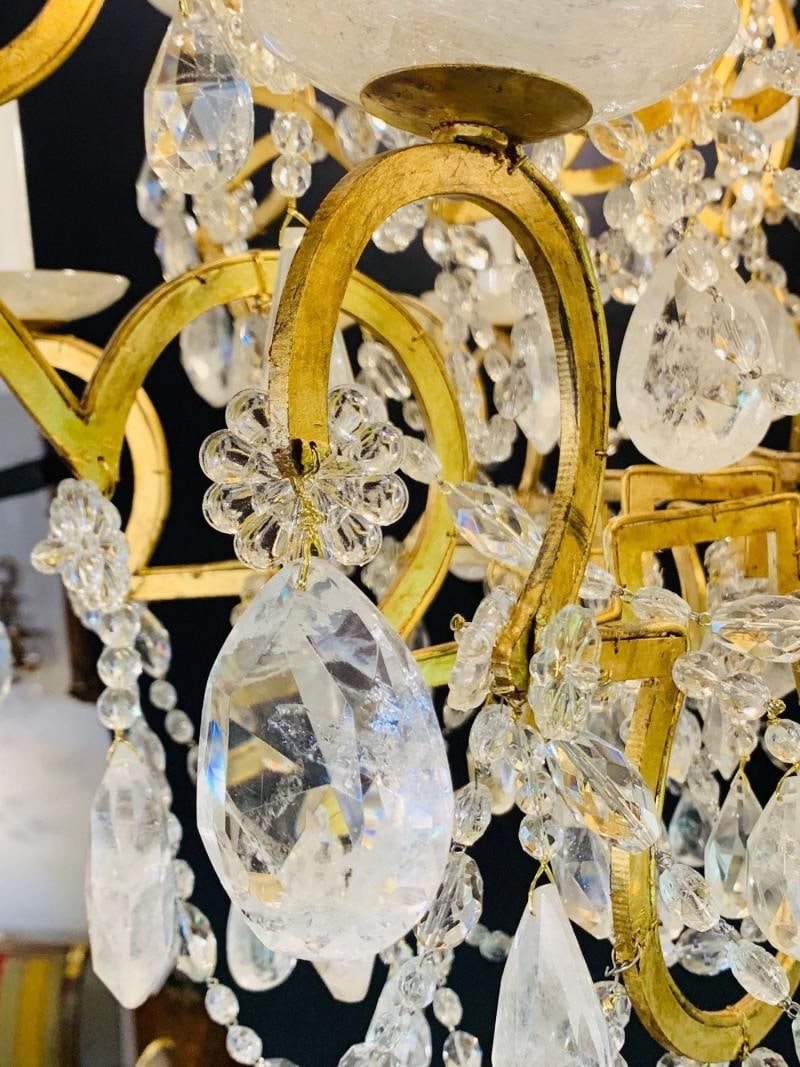 12 Light Gilt Metal Rock Crystal Chandelier. Hollywood Regency in Style - 7