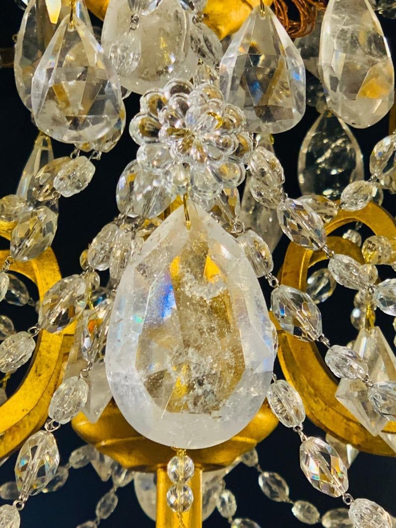 12 Light Gilt Metal Rock Crystal Chandelier. Hollywood Regency in Style - 9
