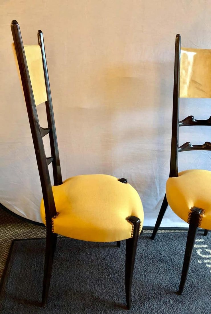 Set of Six Italian Aldo Tura Side Dining Chairs in Goatskin and Parchment - 10