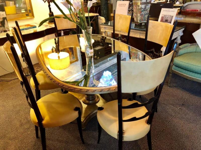 Set of Six Italian Aldo Tura Side Dining Chairs in Goatskin and Parchment - 12