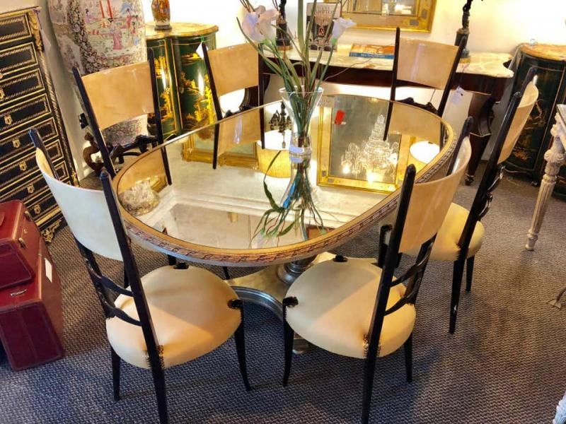Set of Six Italian Aldo Tura Side Dining Chairs in Goatskin and Parchment - 2