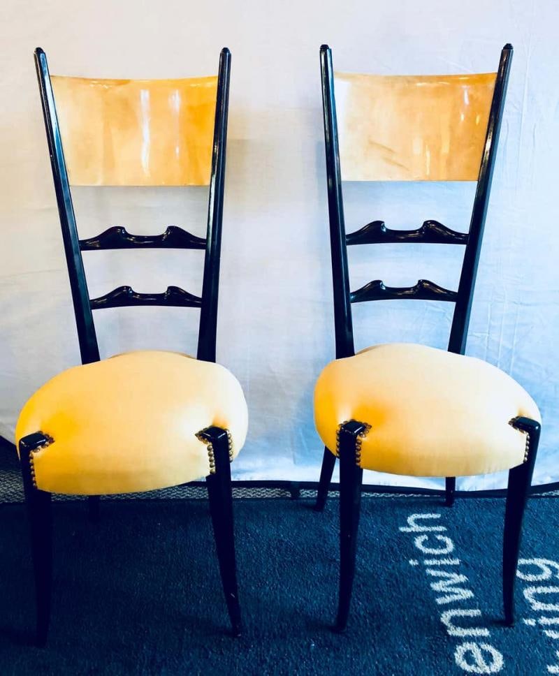 Set of Six Italian Aldo Tura Side Dining Chairs in Goatskin and Parchment - 3