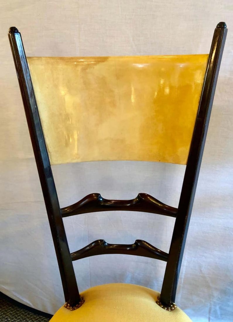 Set of Six Italian Aldo Tura Side Dining Chairs in Goatskin and Parchment - 4