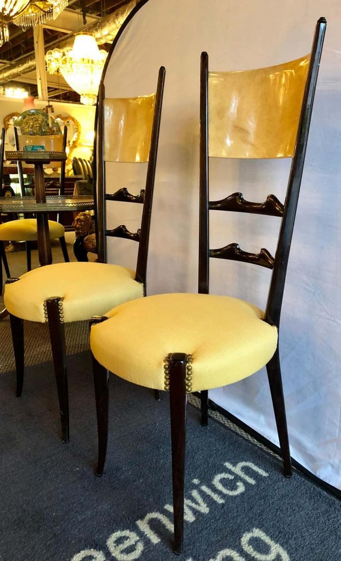 Set of Six Italian Aldo Tura Side Dining Chairs in Goatskin and Parchment - 6