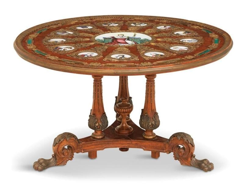 Neoclassical, Mahogany, Napoleonic Plaque Mounted Center Table, France, 1930s - 5