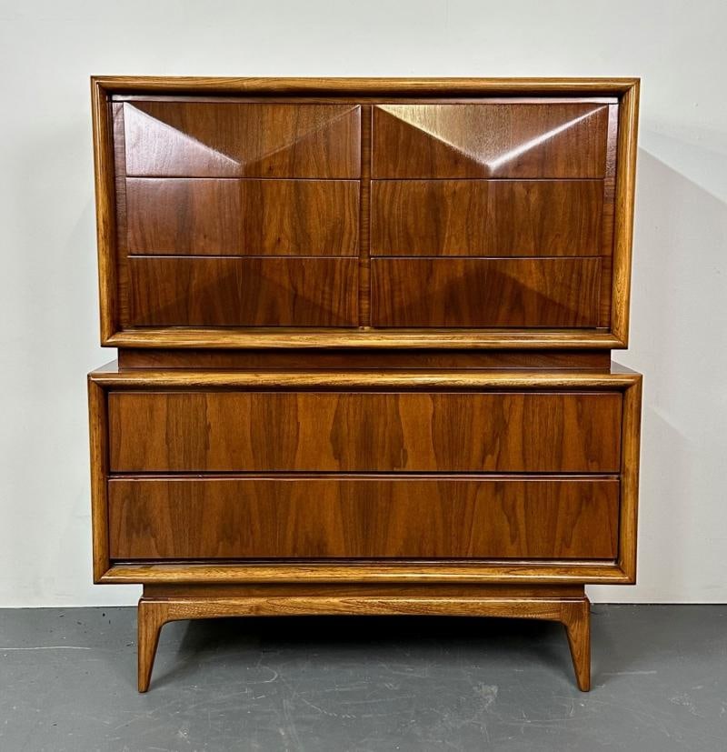 Mid-Century Modern American Designer Sculptural High-Boy Dresser, Chest, Walnut - 2