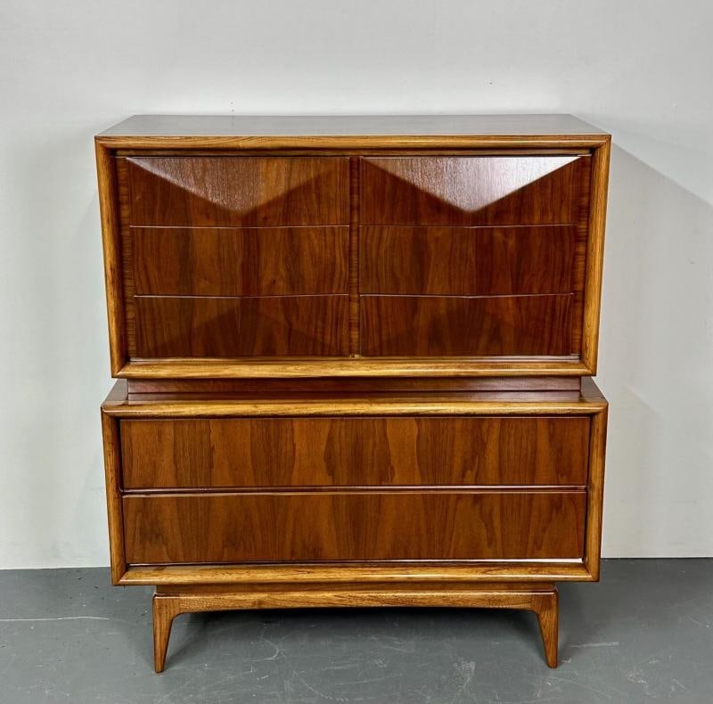 Mid-Century Modern American Designer Sculptural High-Boy Dresser, Chest, Walnut - 3
