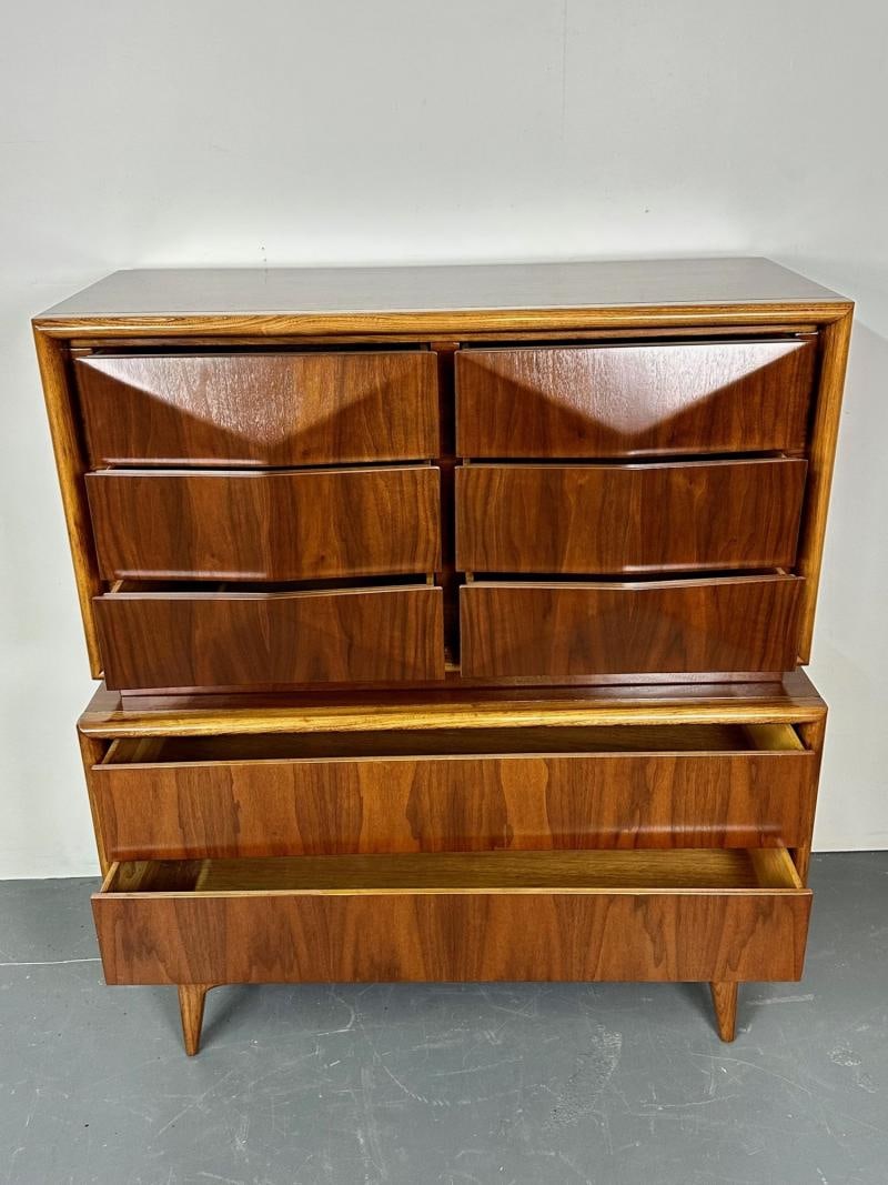 Mid-Century Modern American Designer Sculptural High-Boy Dresser, Chest, Walnut - 4