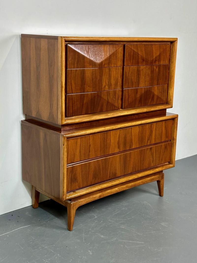 Mid-Century Modern American Designer Sculptural High-Boy Dresser, Chest, Walnut - 6