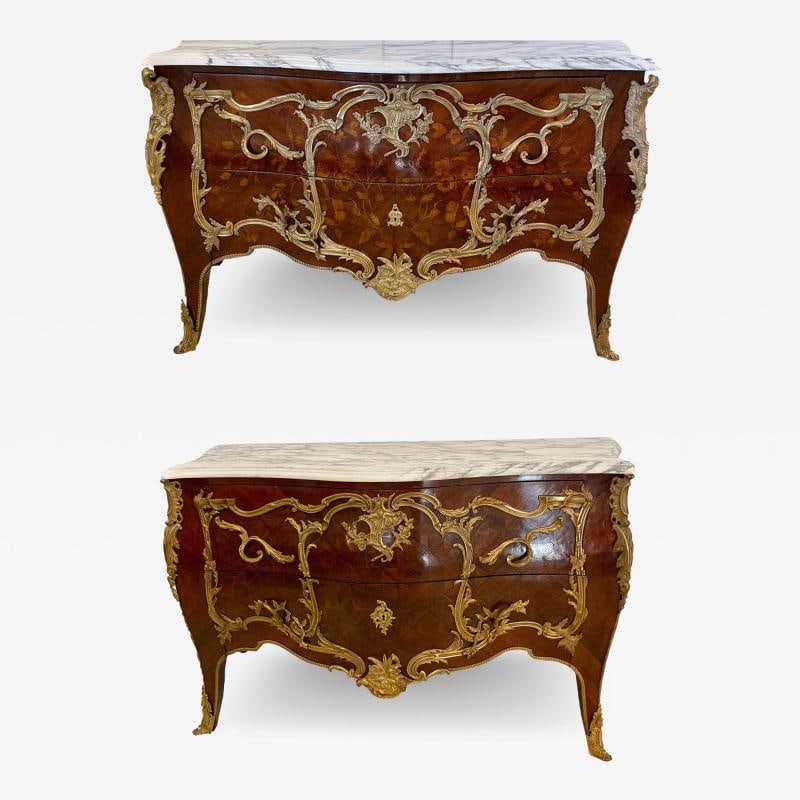 Pair 19th Century King and Queen Compatible Marble-Top Commodes or Chest - 2