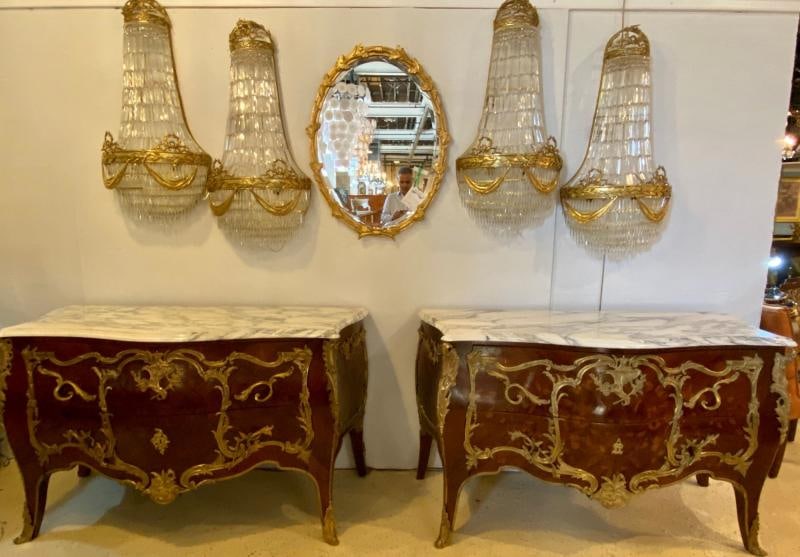Pair 19th Century King and Queen Compatible Marble-Top Commodes or Chest - 4