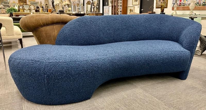 Mid-Century Modern Style Organic Form Kidney Shaped Cloud Sofa, Blue Boucle - 2