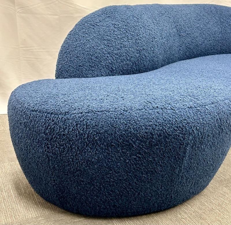 Mid-Century Modern Style Organic Form Kidney Shaped Cloud Sofa, Blue Boucle - 7