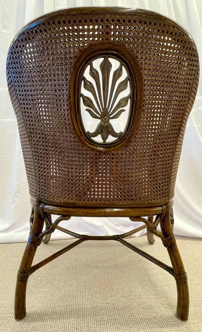 Pair of French Bergère Swan Arm, Lounge Chairs, Silver Metal, Cane, Tortoise - 11